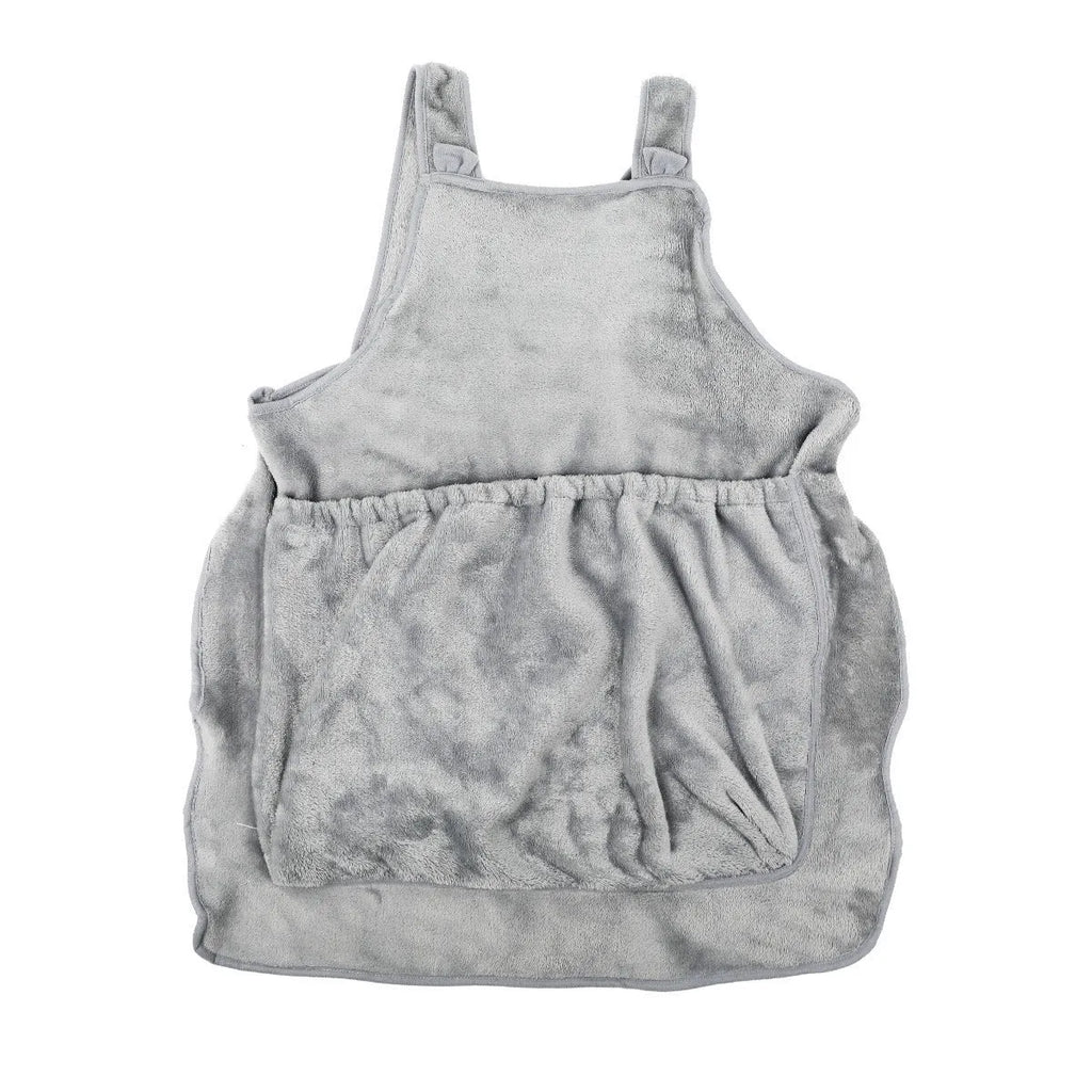 Plush pet carrier apron with adjustable neck strap and sleeping pocket for small cats and dogs
