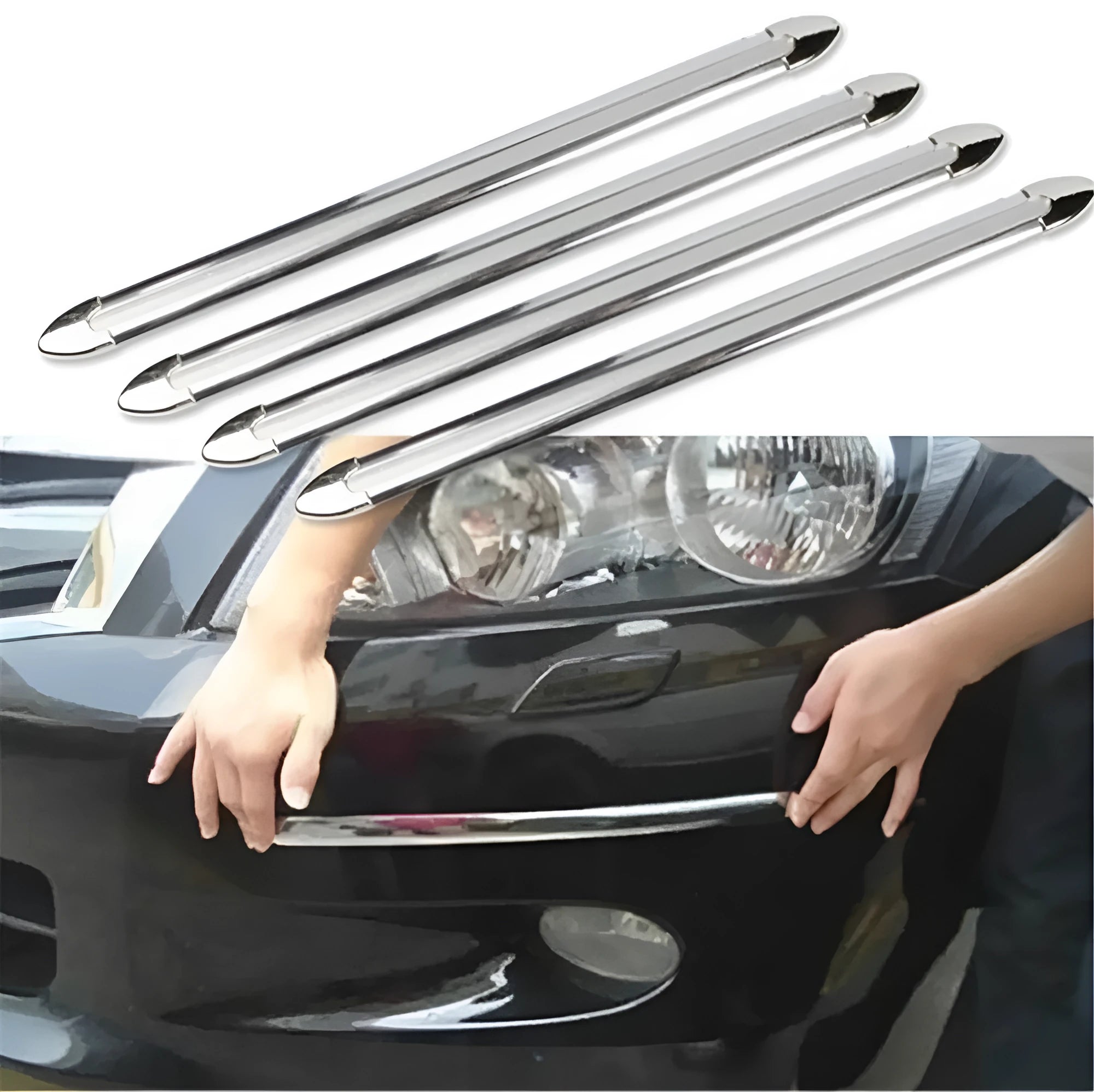 Set of 4 silver car anti-collision strips 41cm long electroplated bumper protectors