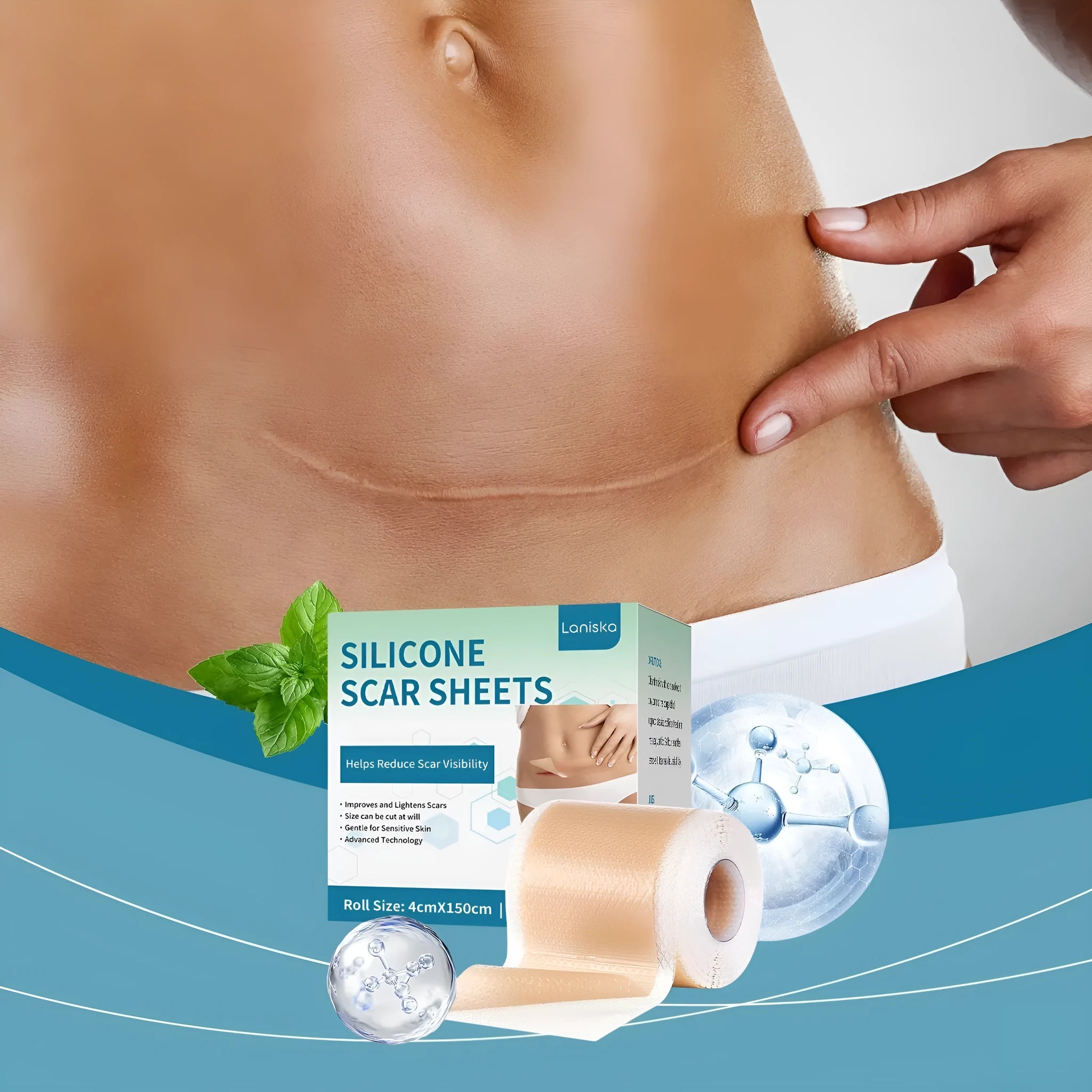 Silicone scar patch roll with mint leaf extract for scar management