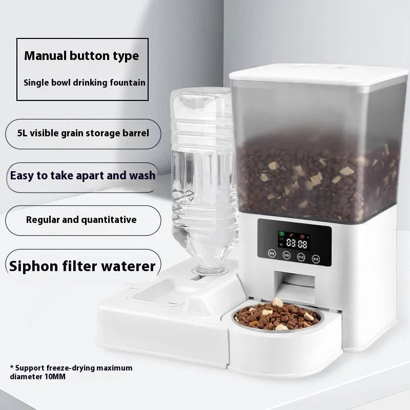 Intelligent pet feeder with stainless steel bowl in four smart models for cats and dogs