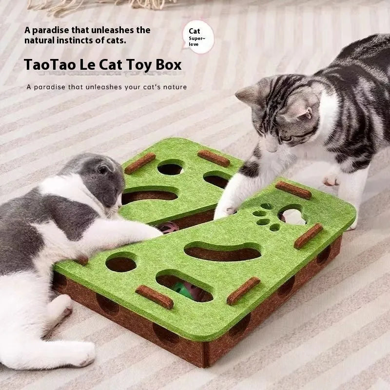 Green brown felt cat scratch box toy measuring 30cm by 30cm by 7.5cm