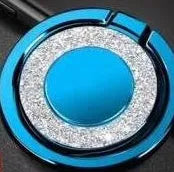 Bling glitter metal phone ring holder showing rotation and flip functions on mobile phone