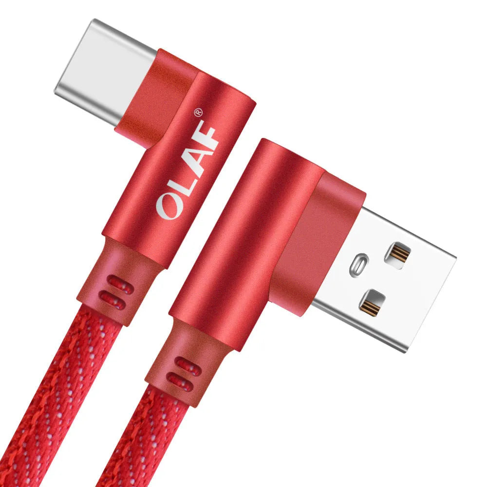 Deniel braided fast charging USB cable for Android and Type C in black, blue, and red colour options.