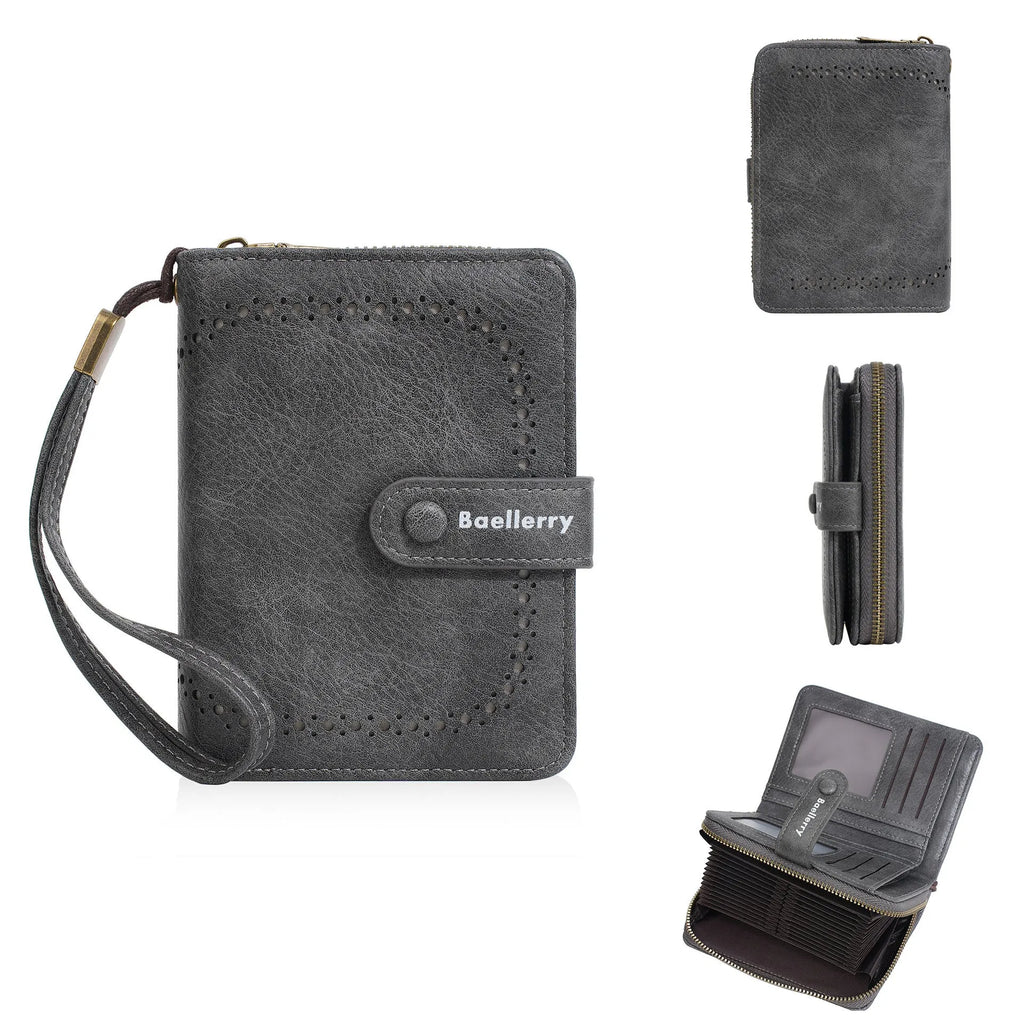 Women's black PU leather zipper coin purse with integrated card holder