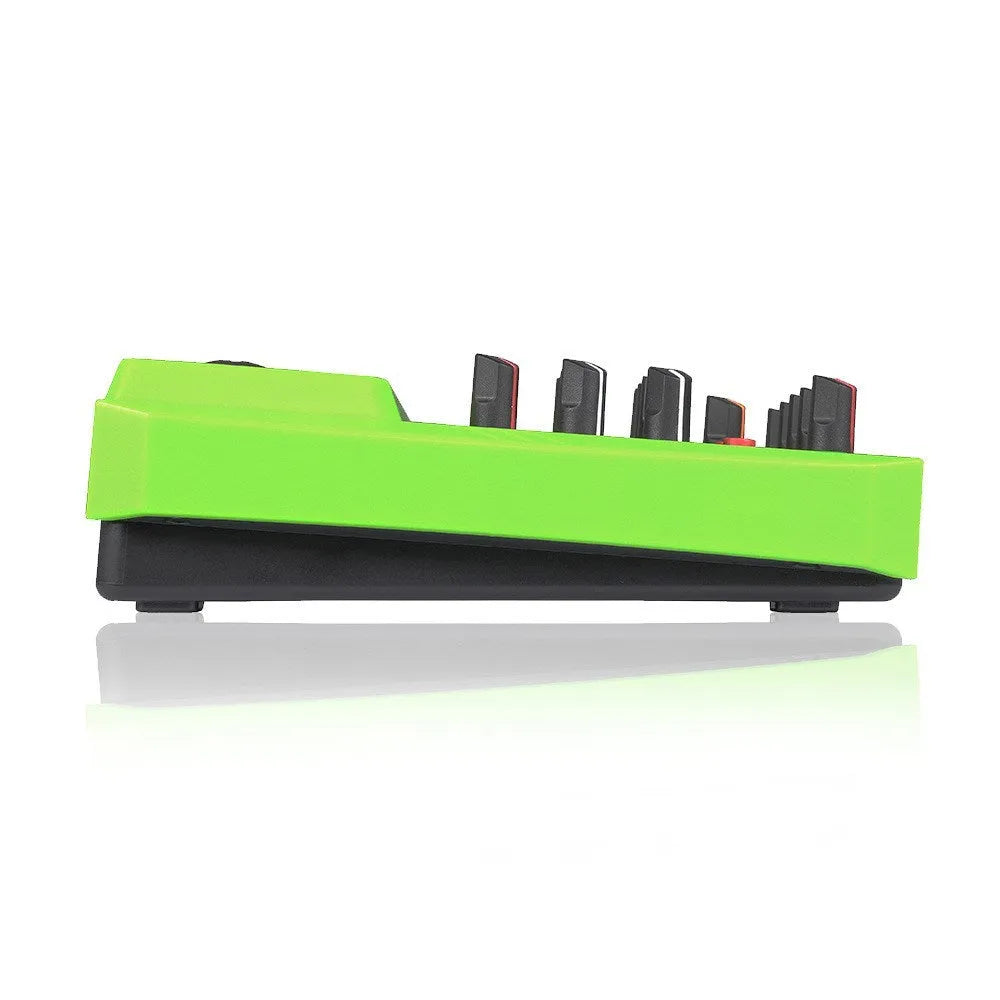 Reverb audio processor with USB interface and mixer controls, available in Green, Red, or Yellow colour