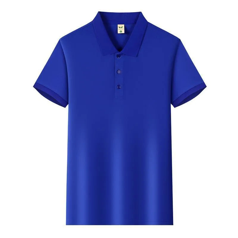 Ice Silk short sleeve lapel business shirt in multiple colours on a size chart background.