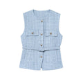Women's knit V-neck vest in beige, slim fit, distressed style, regular length 50-65cm