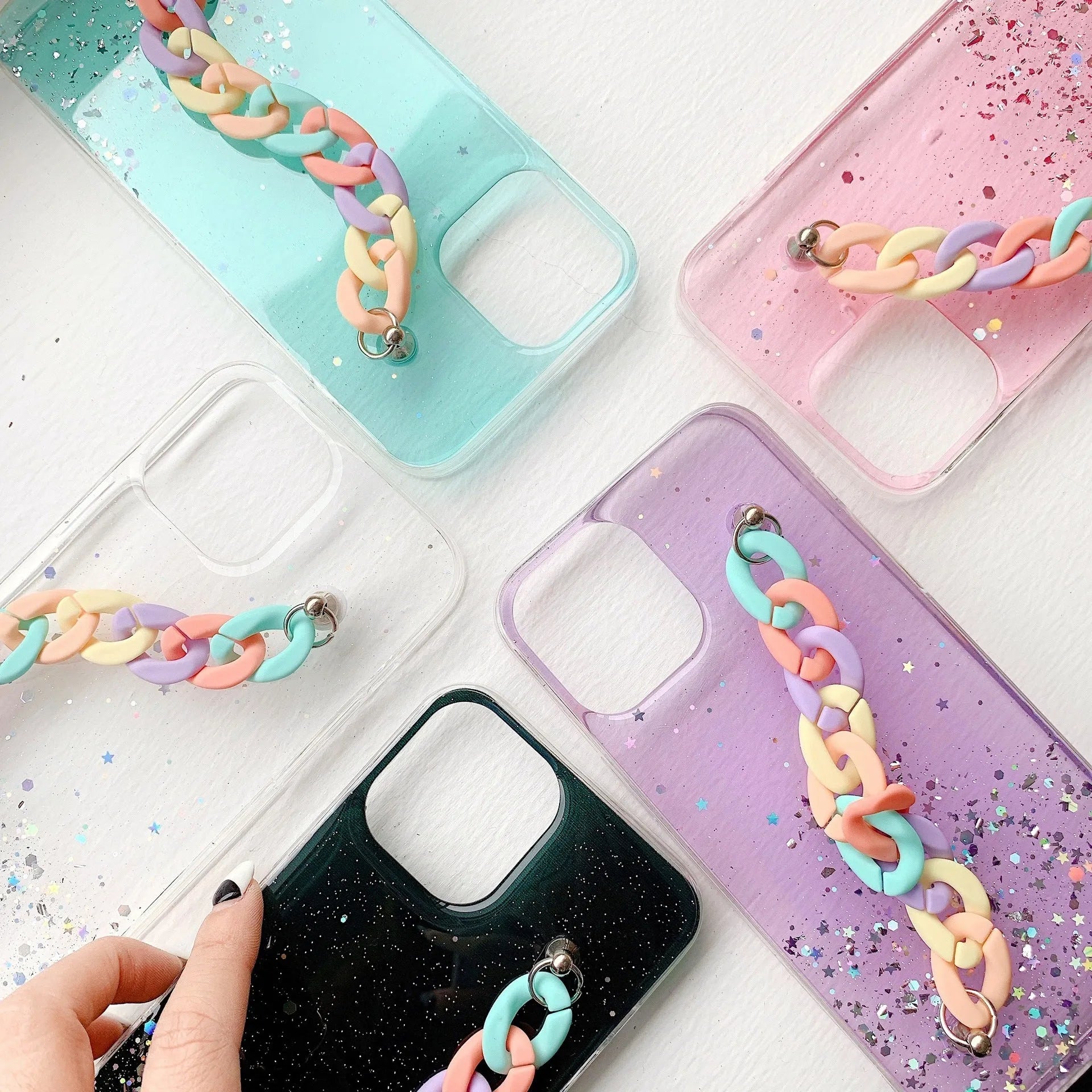Silicone soft cover phone case with bracelet starry starry pattern and lanyard hole for iPhone 14 15 Pro Max