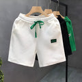 Men's casual sports shorts in polyester fabric showing elastic waistband and solid colour options