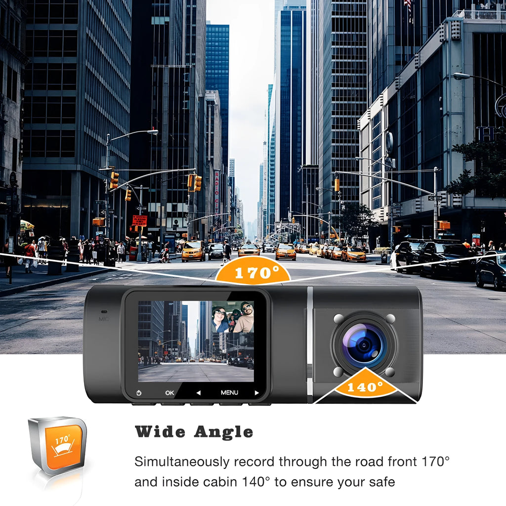 Standard black 1080p dashcam with 1.5-inch screen, showing car charger and stand accessories.