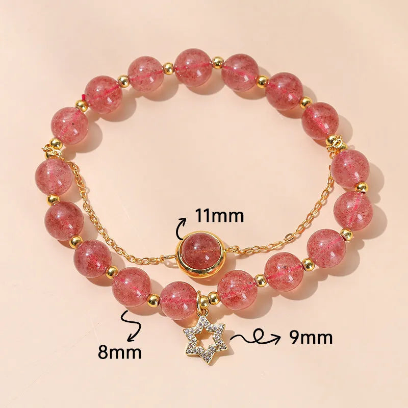 Crystal agate bracelet with round natural gemstone beads in fruit, bow and animal shapes