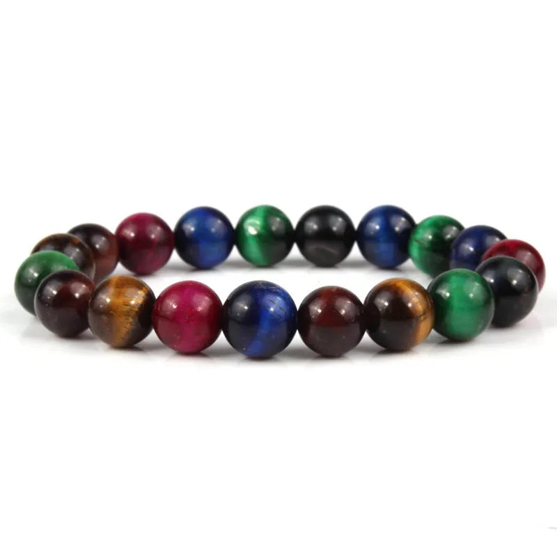 Natural tiger eye stone bracelet with round beads in a choice of colours and sizes
