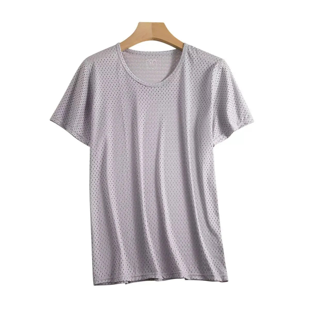 Men's ice silk short sleeve T-shirt in solid colour with crew neck and loose fit design