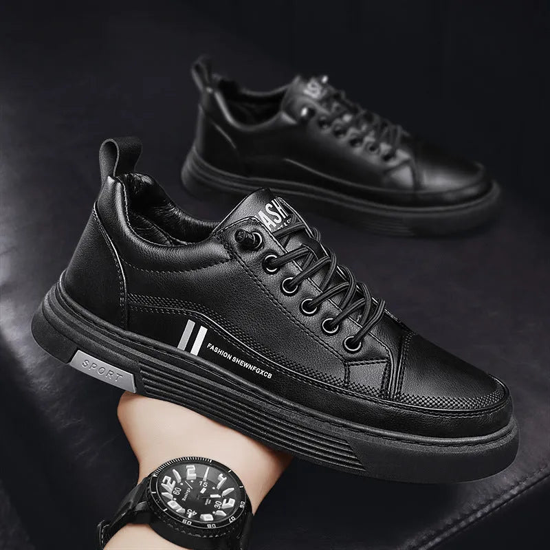 Men's casual skateboard shoes with microfiber upper and elastic band closure in white or black