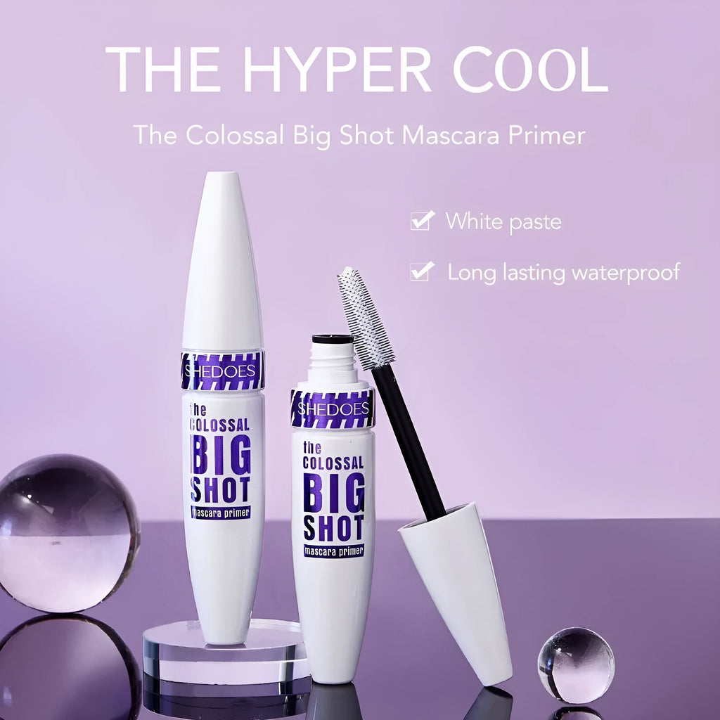 White mascara tube with waterproof sweat-proof quick-drying formula for shaping and curling lashes