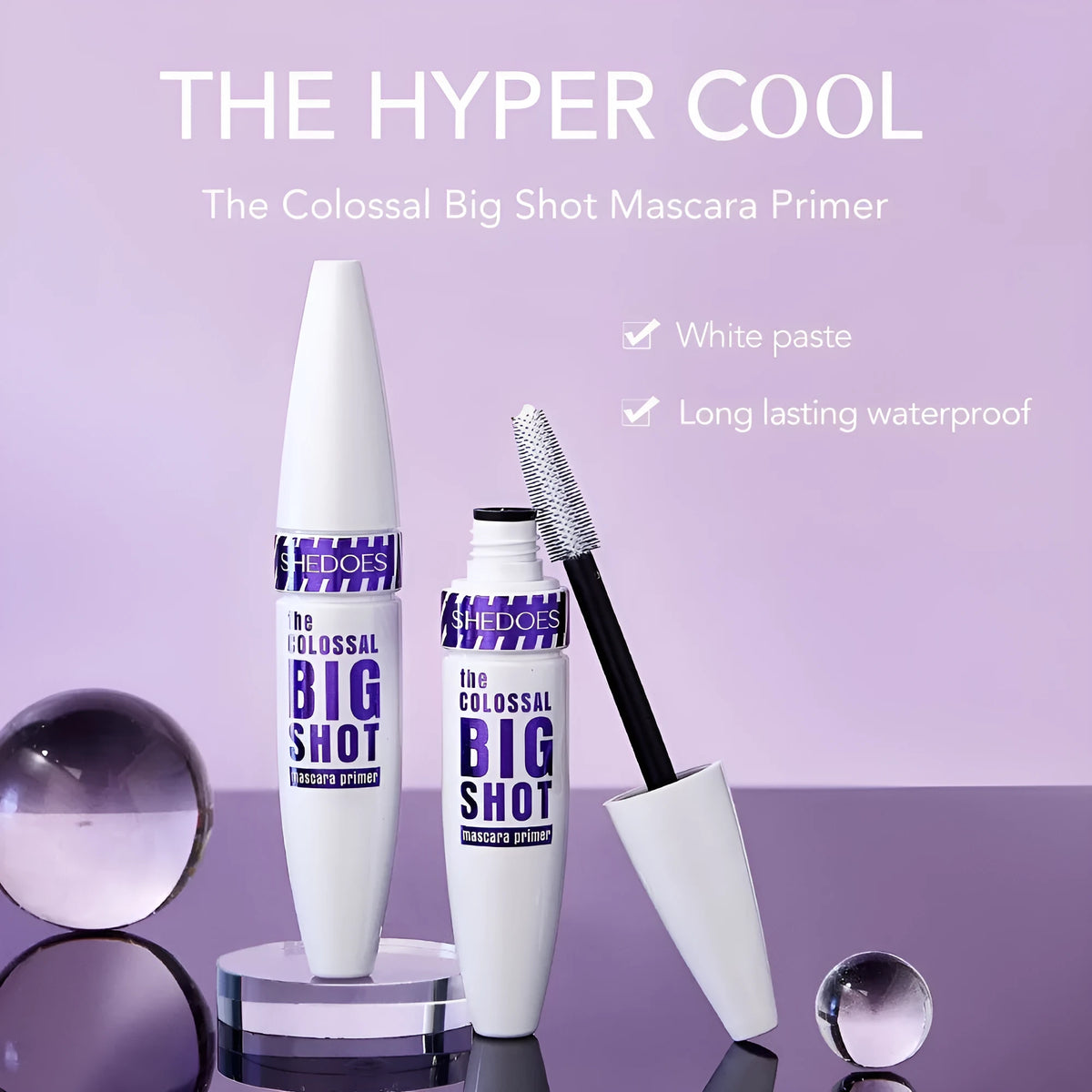 White mascara tube with waterproof sweat-proof quick-drying formula for shaping and curling lashes