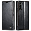 Crazy horse pattern PC leather card flip phone case for Samsung Galaxy A55, showing card slot and magnetic closure