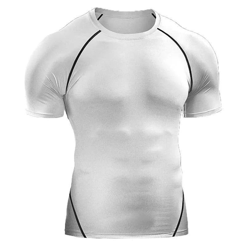 Men's quick-dry short-sleeve workout T-shirt in gray, chemical fibre blend for exercise and running