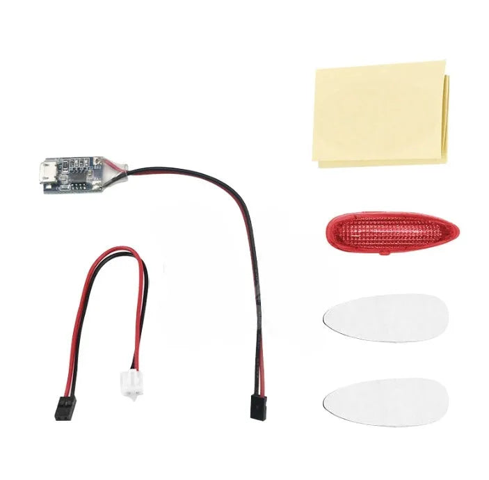 Aviation model running light unit with LED and charger components for fixed-wing aircraft.