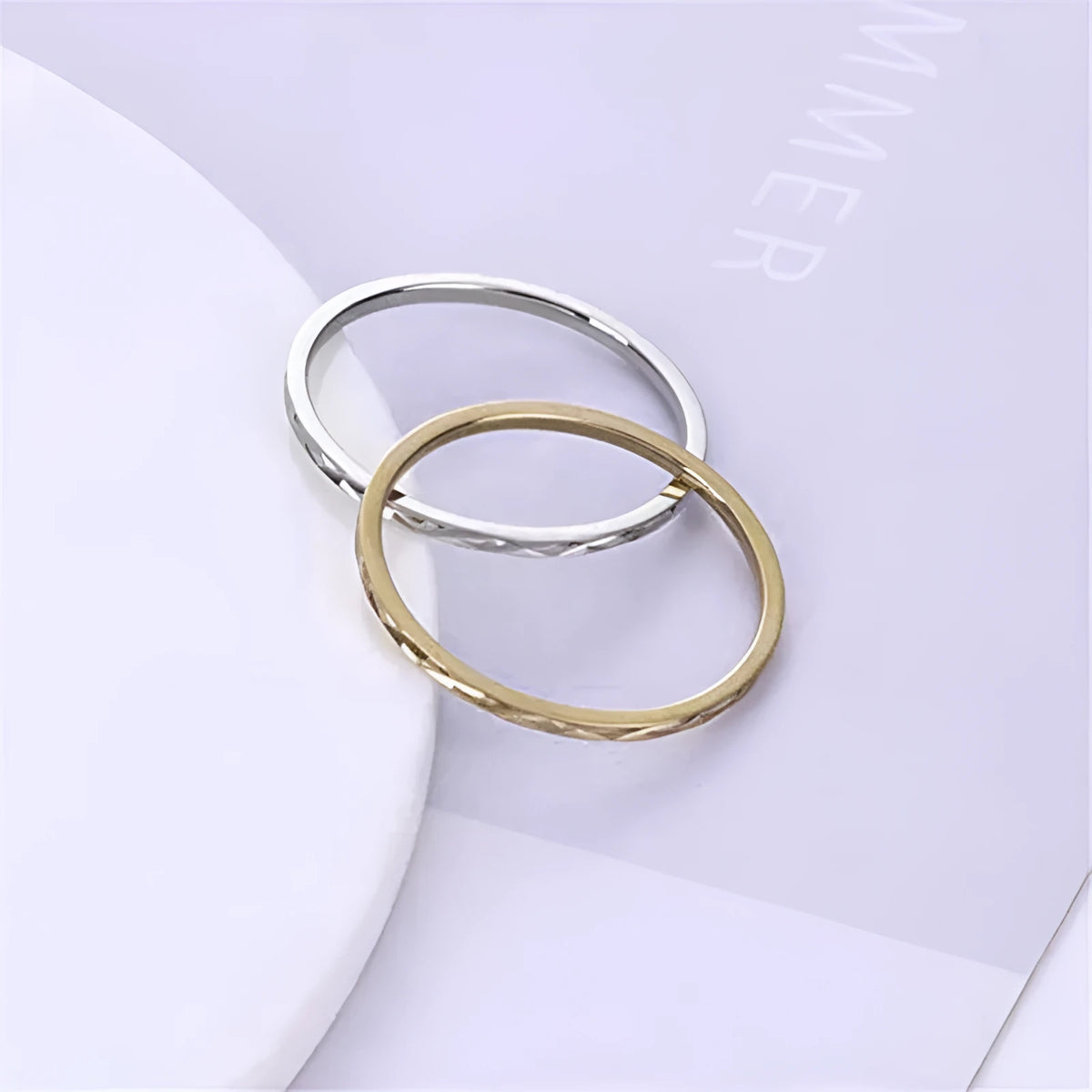 Korean style titanium steel simple couple ring with geometric diamond plaid pattern in silver