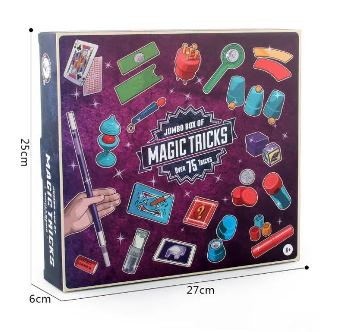 Purple and red magic prop set for children aged 3-7 years in cardboard carton packaging