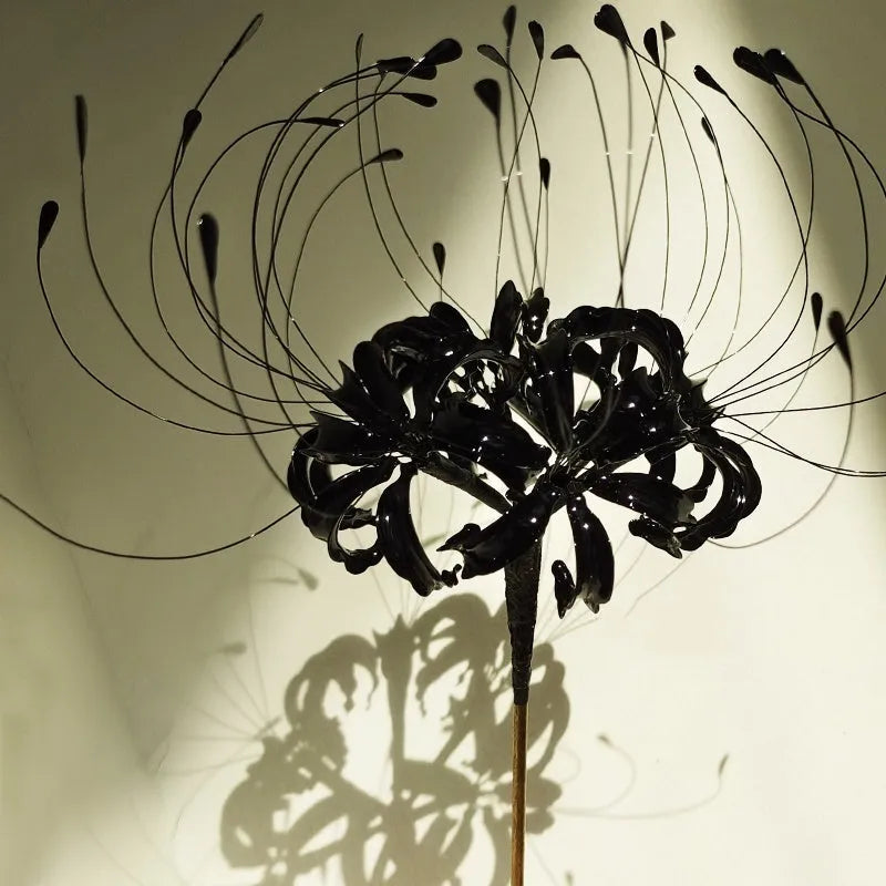 Bi'an creative flower hairpin with 8cm diameter flower and 20cm length clip in black colour