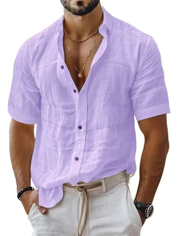 Men's short sleeve lapel shirt in solid colour with cardigan style design