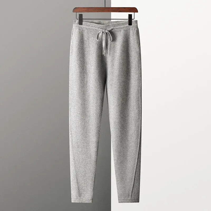 Four flat split thickening casual trousers in cashmere blend, camel colour, mid waist straight leg