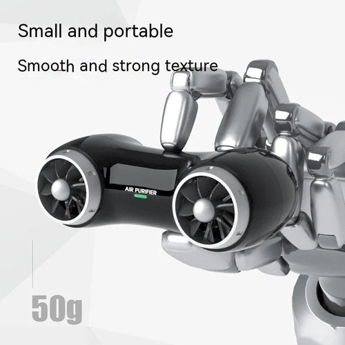 Compact black car air purifier with anion generator and aromatherapy functions