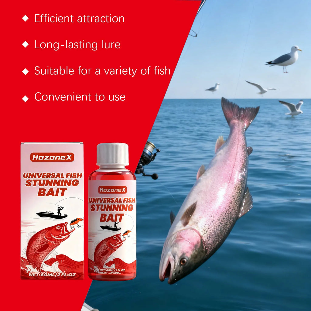 Universal Fish Stunning Bait 60ml liquid bottle with fish attractant label for fishing