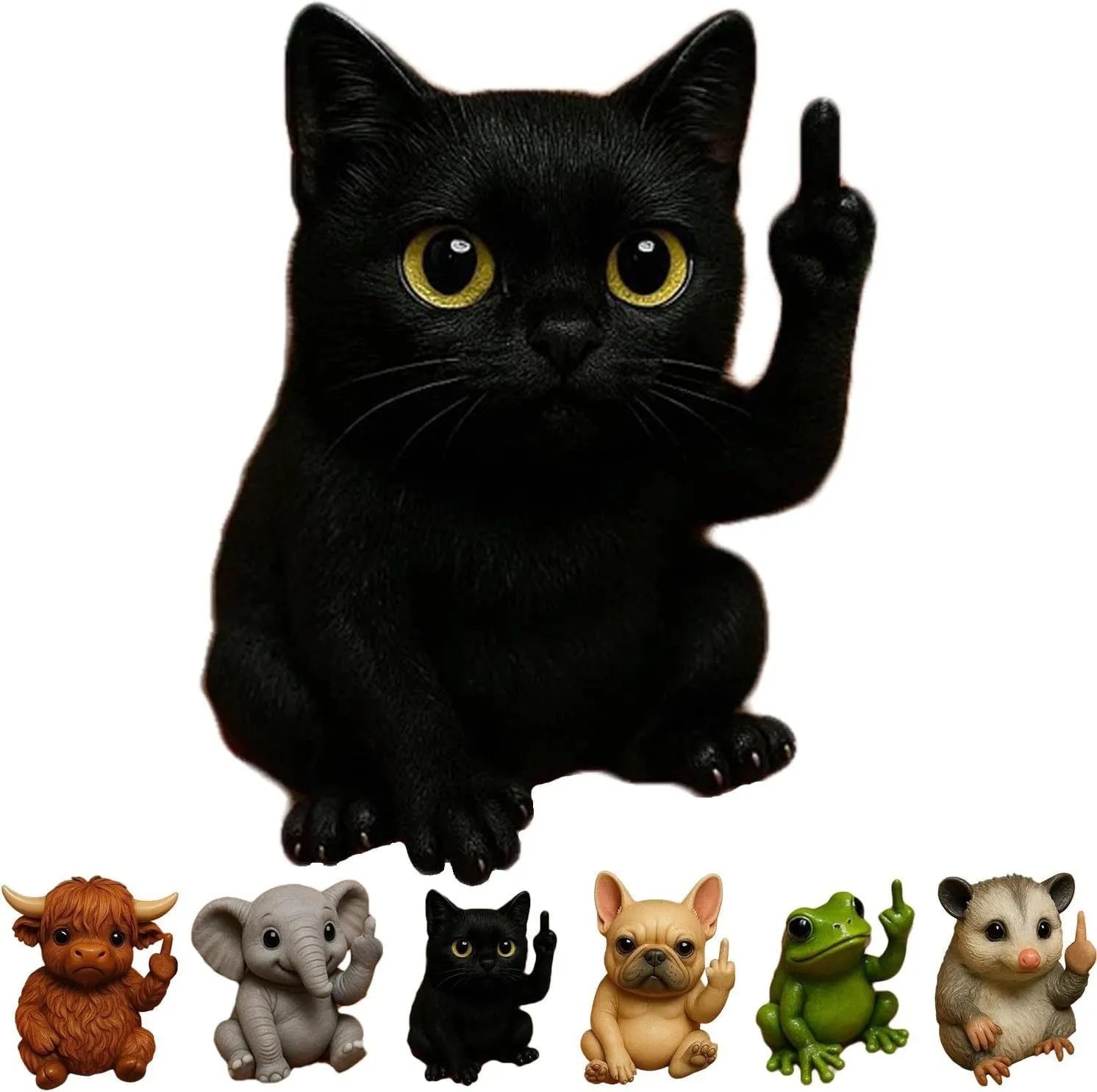 Mini funny animal resin doll with middle finger gesture in cat, dog, elephant styles.