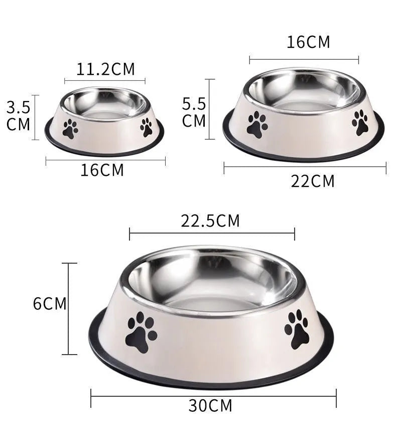 Non-slip stainless steel pet bowl in gray on a floor, size 22cm