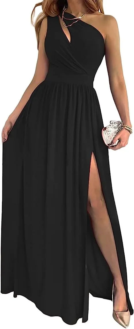 One shoulder high split cutout maxi dress for women in soft fabric