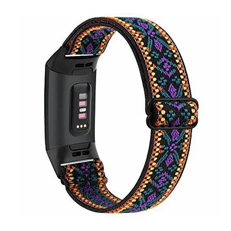 Nylon elastic strap with metal toe cap for Fitbit Charge 6, black colour variant