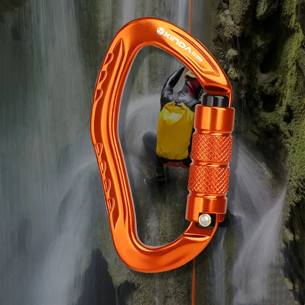 Automatic lock climbing carabiner in five colour options for rock climbing equipment