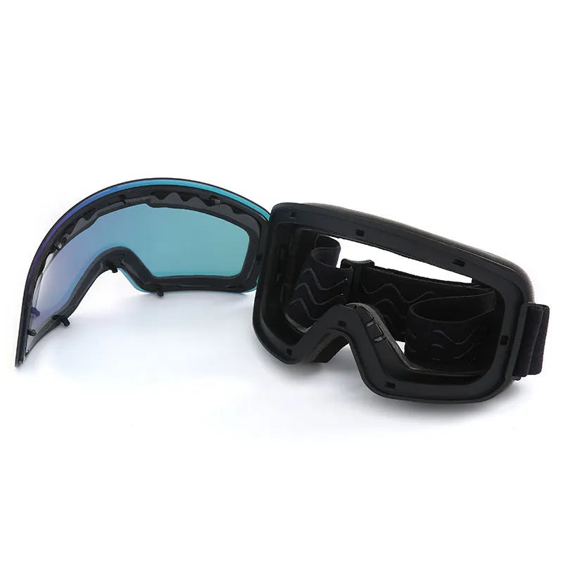 Double layer anti-fog ski goggles with black TPU frame for adults
