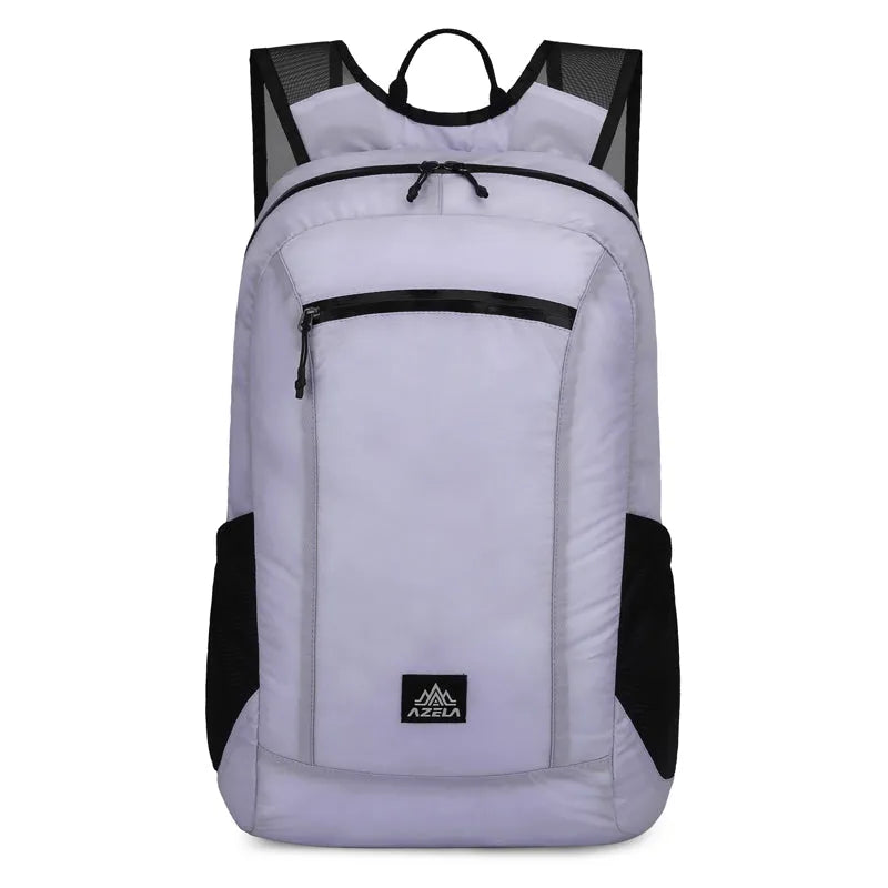 AZELA lightweight white hiking backpack with multiple pockets and breathable mesh straps for outdoor use