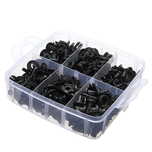 721 pieces automotive boxed buckle fastener kit with screwdriver, rocker, cable ties, gaskets in carton packaging