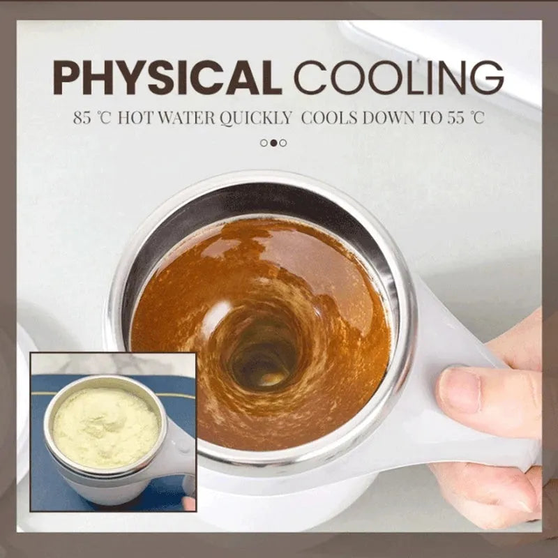 Rechargeable automatic stirring cup with magnetic stirrer, white or brown, 304 stainless steel inner, 301-400ml capacity