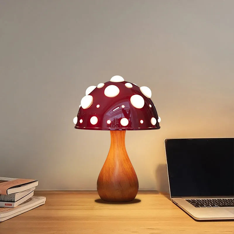 Mushroom decorative table lamp with tri-colour light on a bedside table, white base option, modern simplicity style