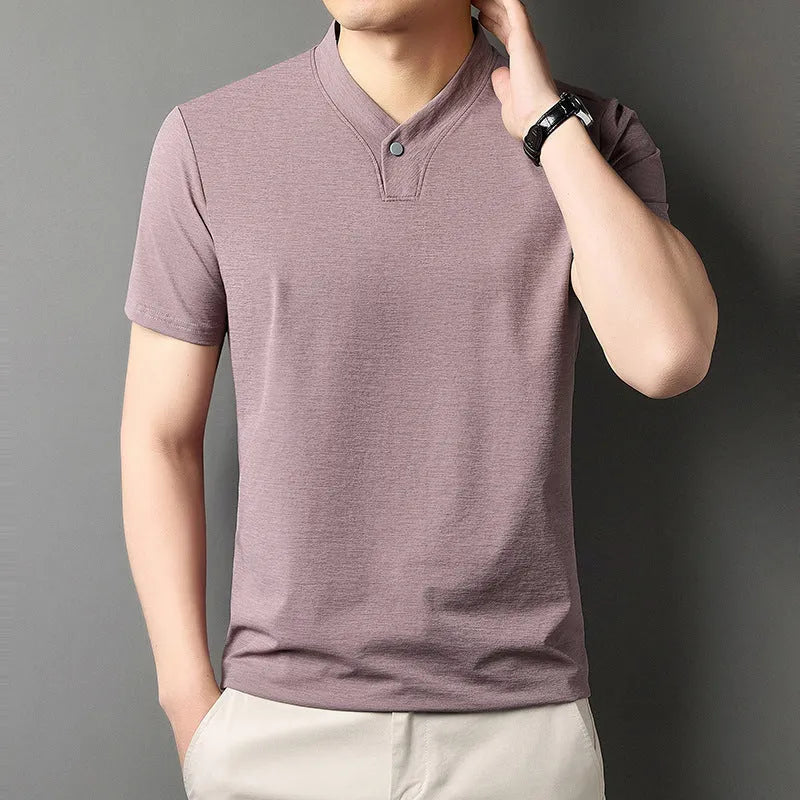 Men's short sleeve t-shirt with zip detail in lightweight polyester fabric for summer casual wear