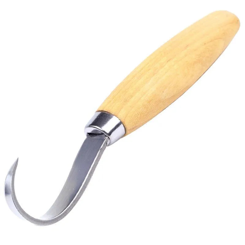 FastCraft curve carving knife with wooden handle showing 100mm length for woodworking