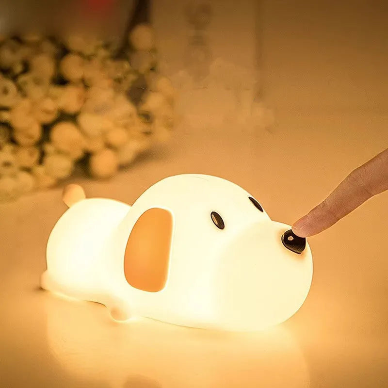 Cute two-colour cartoon dog silicone night lamp with USB charging cable