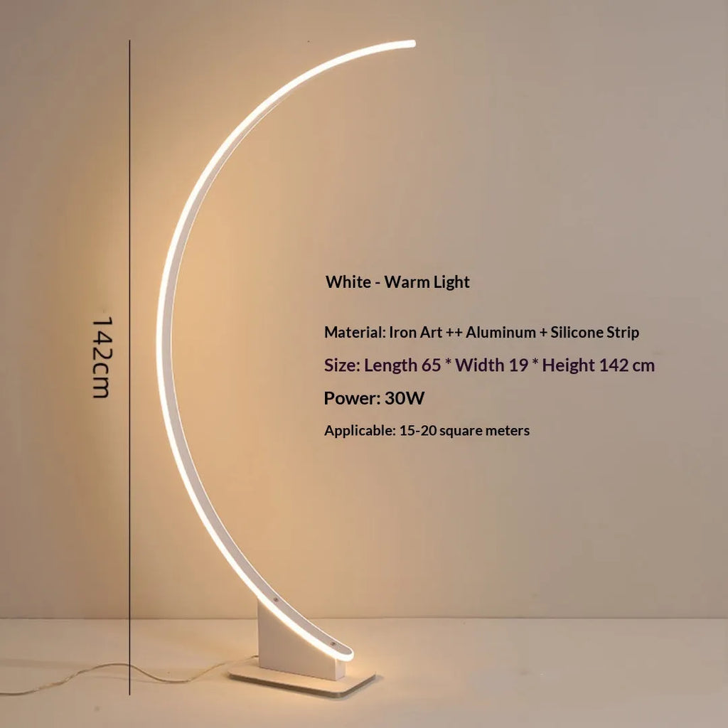 Nordic curved line floor lamp with white finish and silicone lampshade