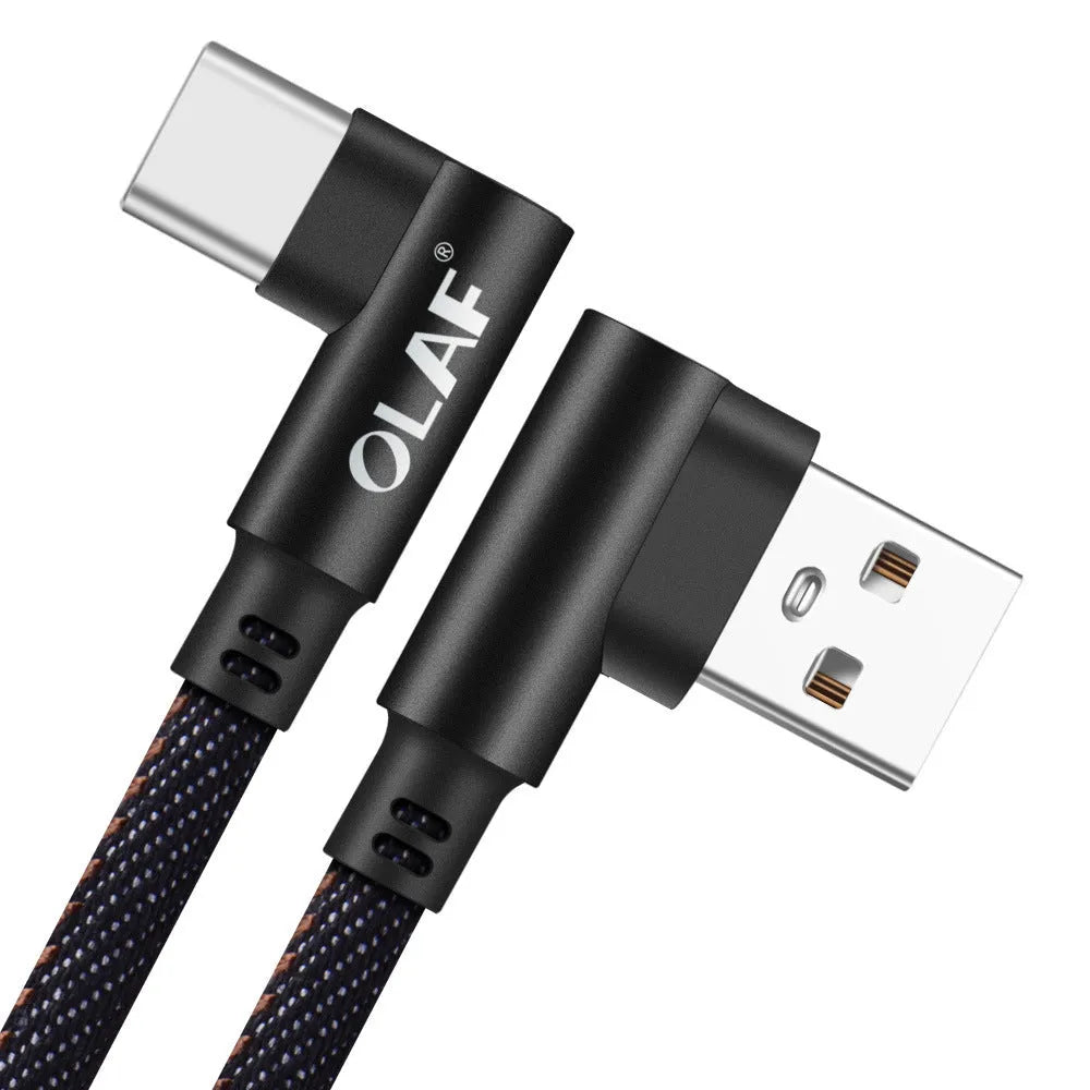 Deniel braided fast charging USB cable for Android and Type C in black, blue, and red colour options.