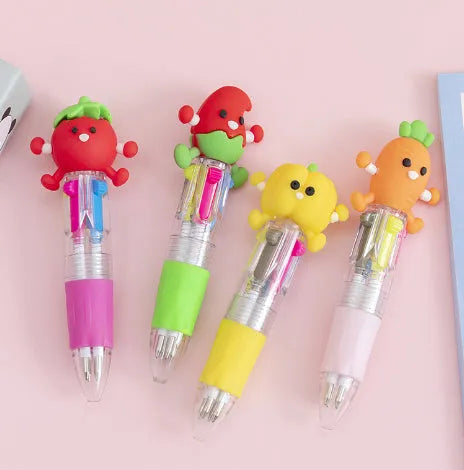 Cartoon four-colour press ballpoint pen with 0.7mm tip in random cute design