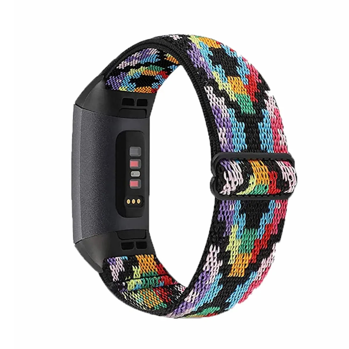 Nylon elastic strap with metal toe cap for Fitbit Charge 6, black colour variant