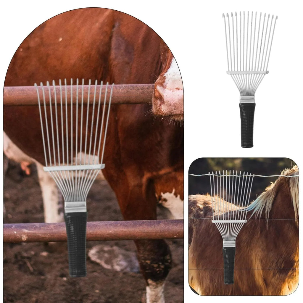Stainless steel dematting brush rake for pet and horse grooming with 33cm length