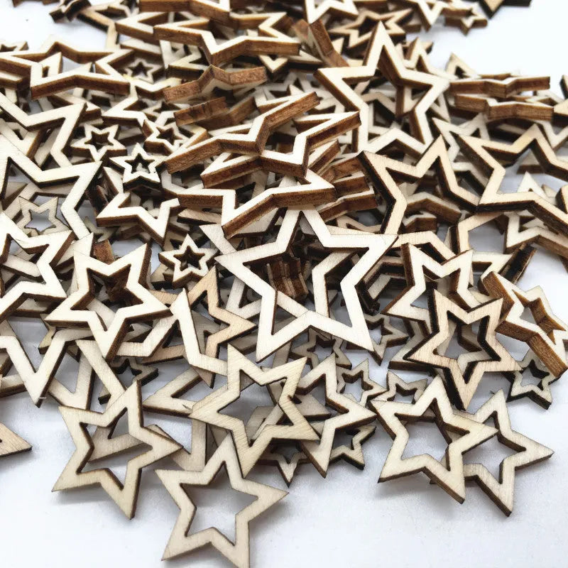 MDF wooden five-pointed star hollow pendant ornaments in 10mm and 20mm sizes for home decor