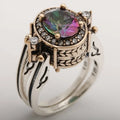 925 Silver Bi-color geometric alloy ring in white finish on white background